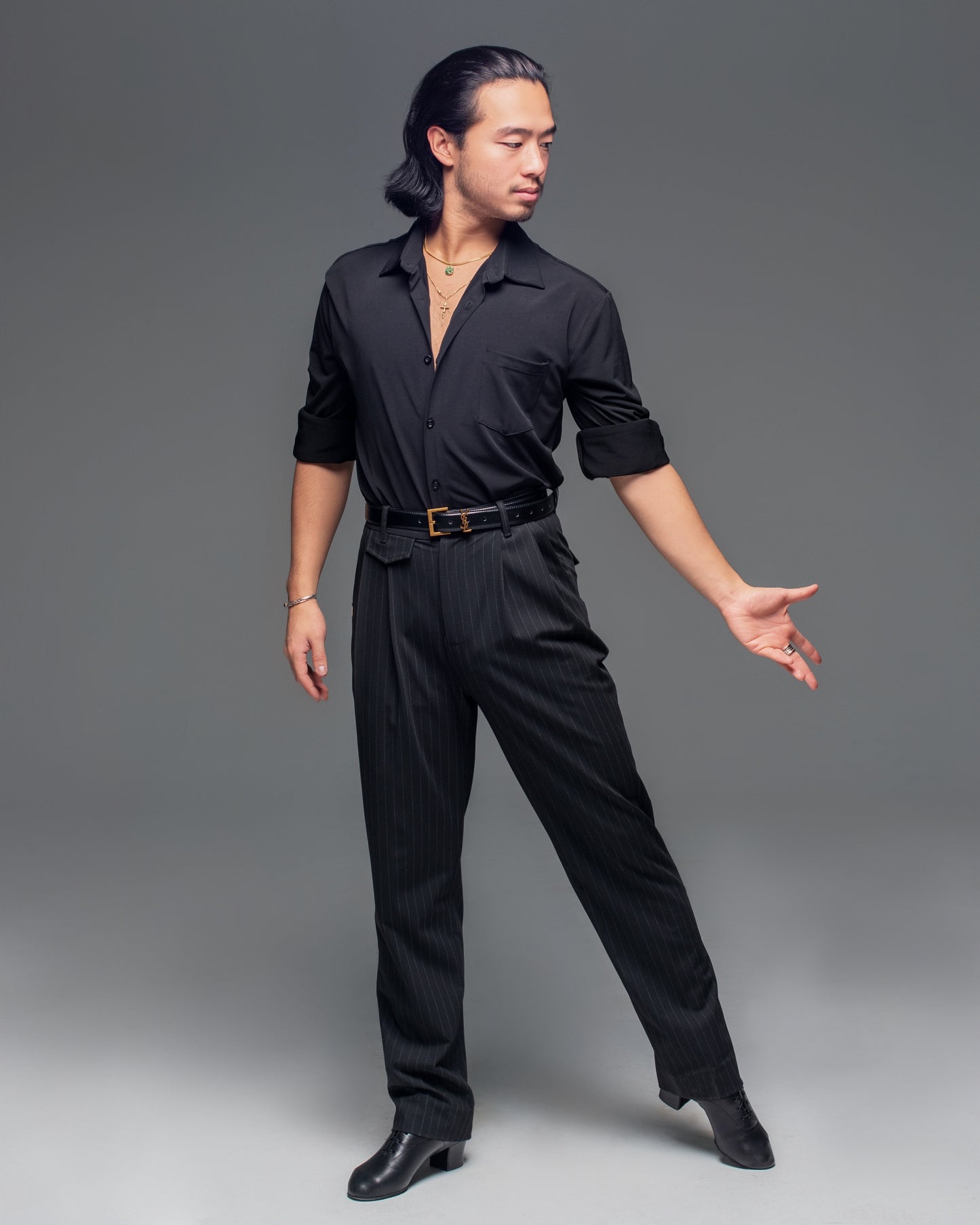 Black Pinstripe Classic Pleat Pants