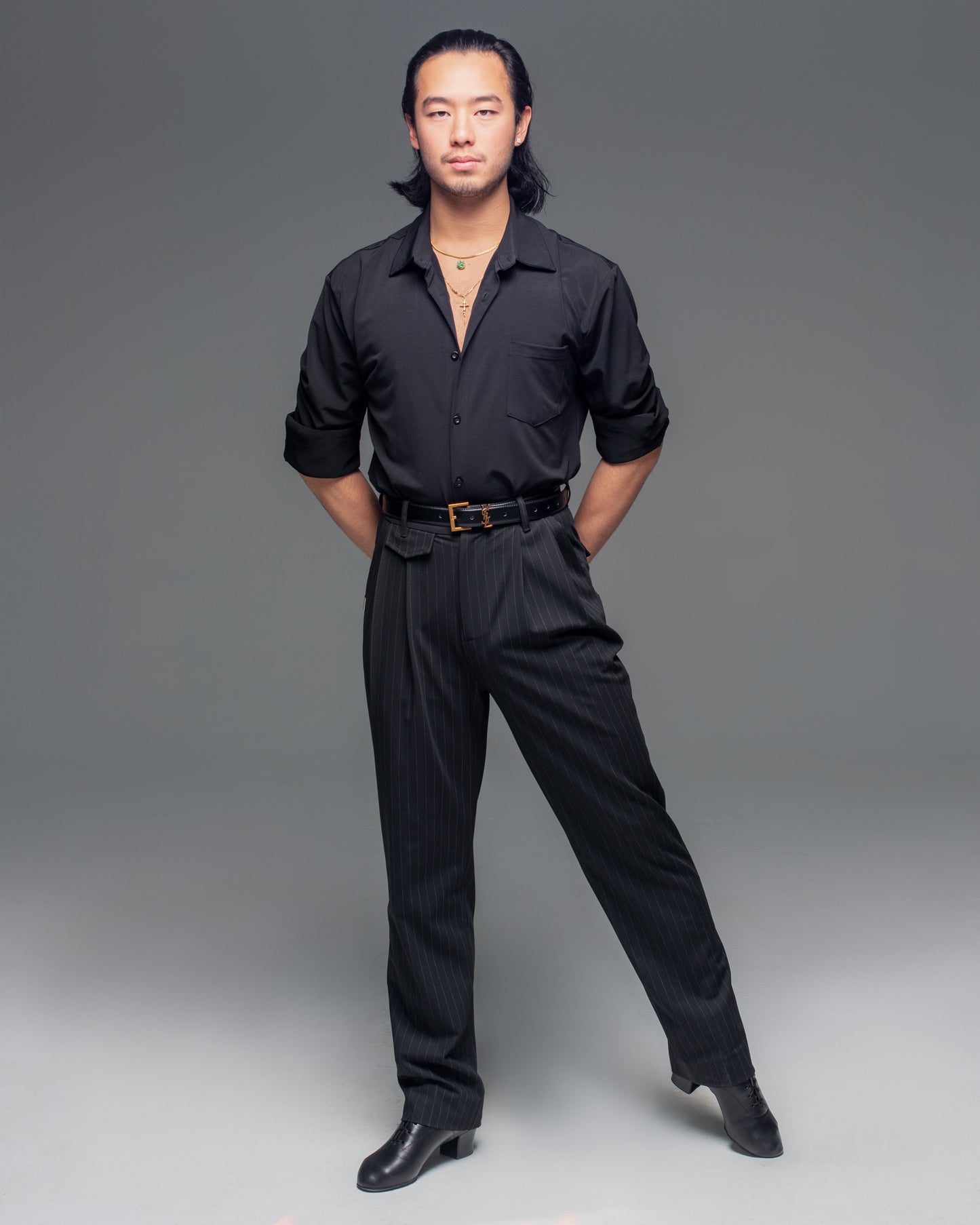 Black Pinstripe Classic Pleat Pants