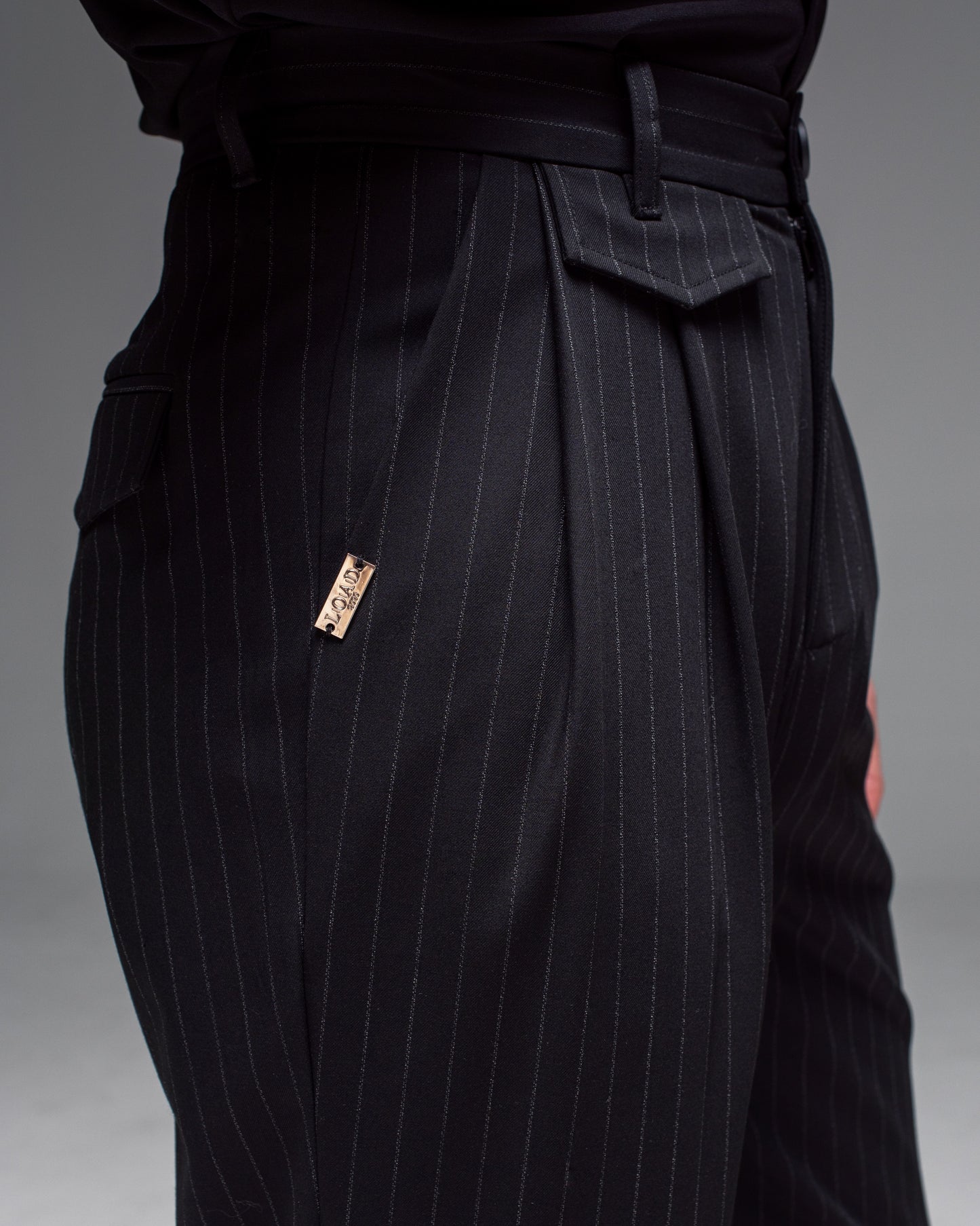 Black Pinstripe Classic Pleat Pants