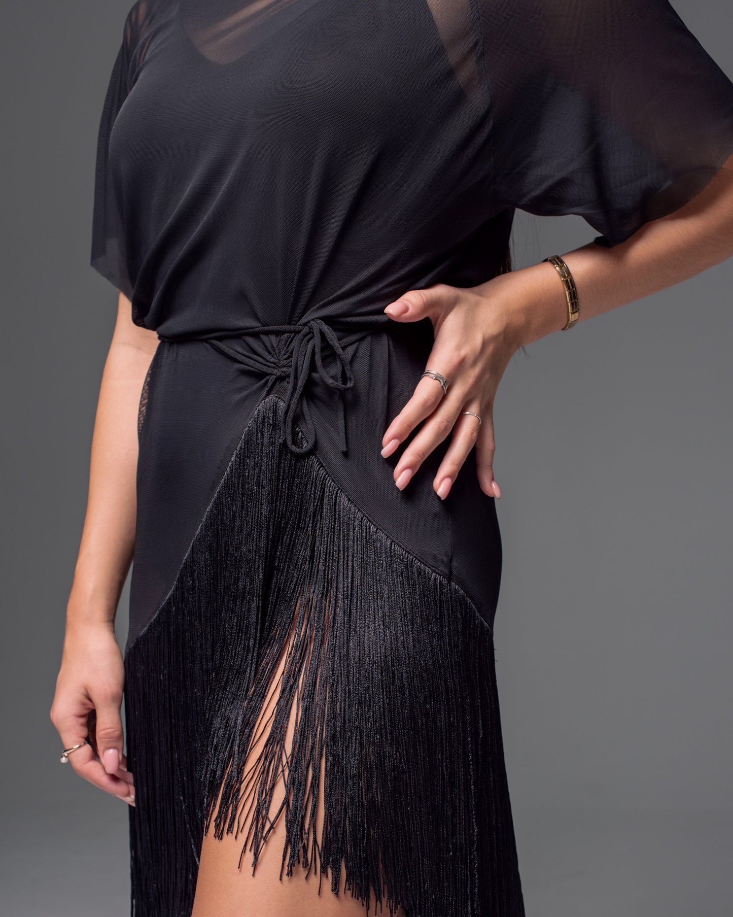 Oversized Net T-Shirt with Fringe