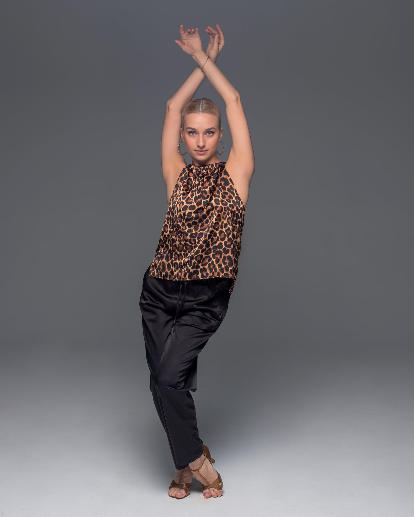 Leopard Satin Sleeveless Tie Shirt