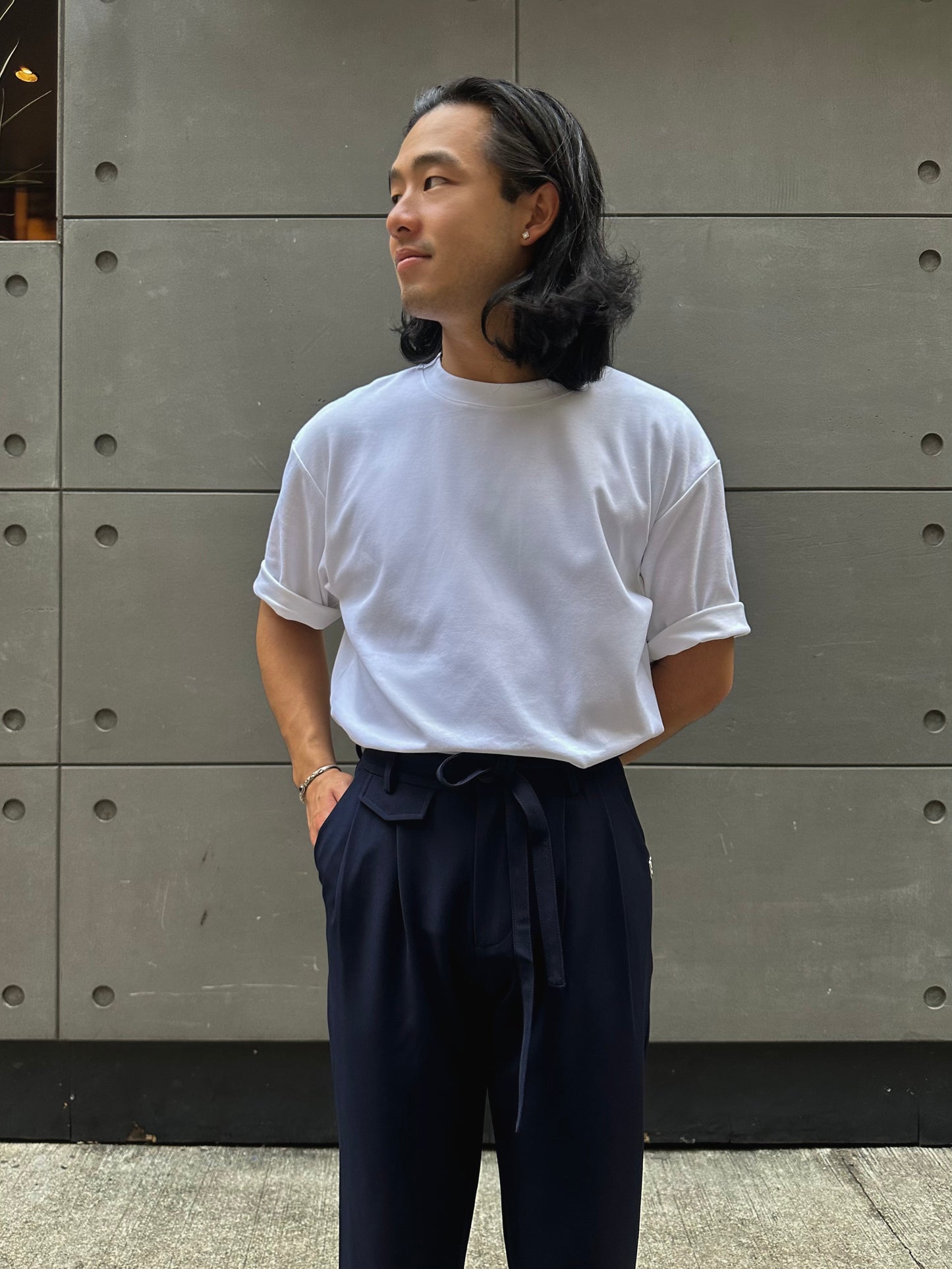 Classic Pleat Pants Navy Blue