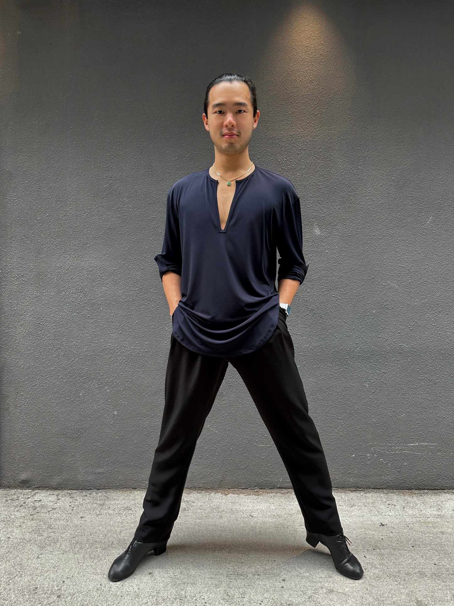 Navy Blue Loose Fit V Shirt