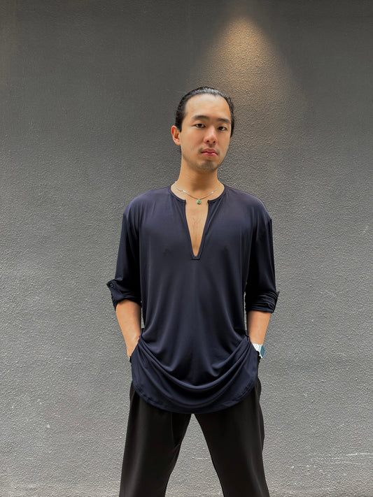 Navy Blue Loose Fit V Shirt