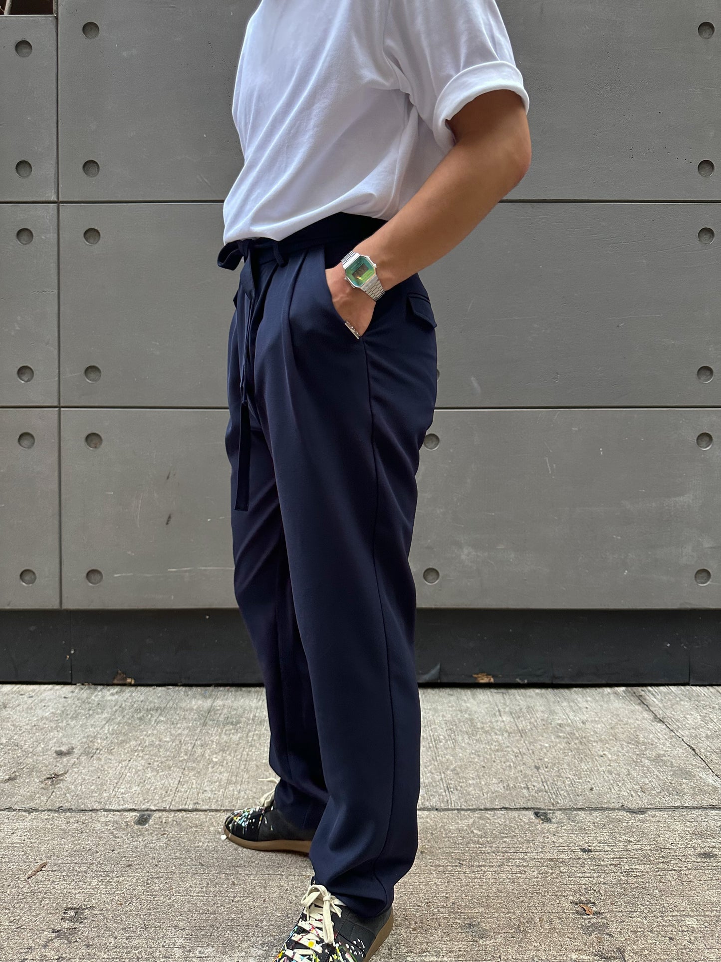 Classic Pleat Pants Navy Blue