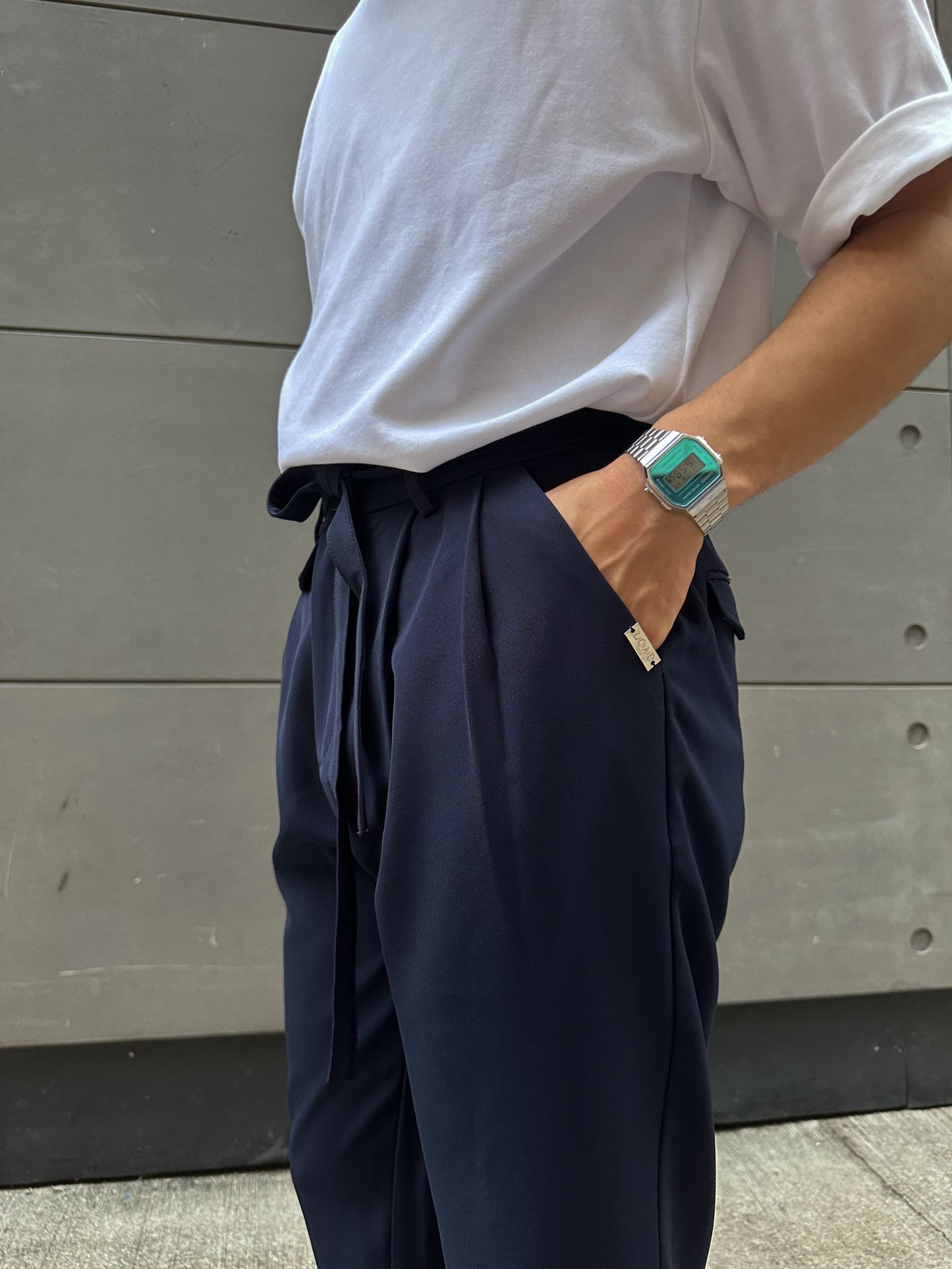 Classic Pleat Pants Navy Blue