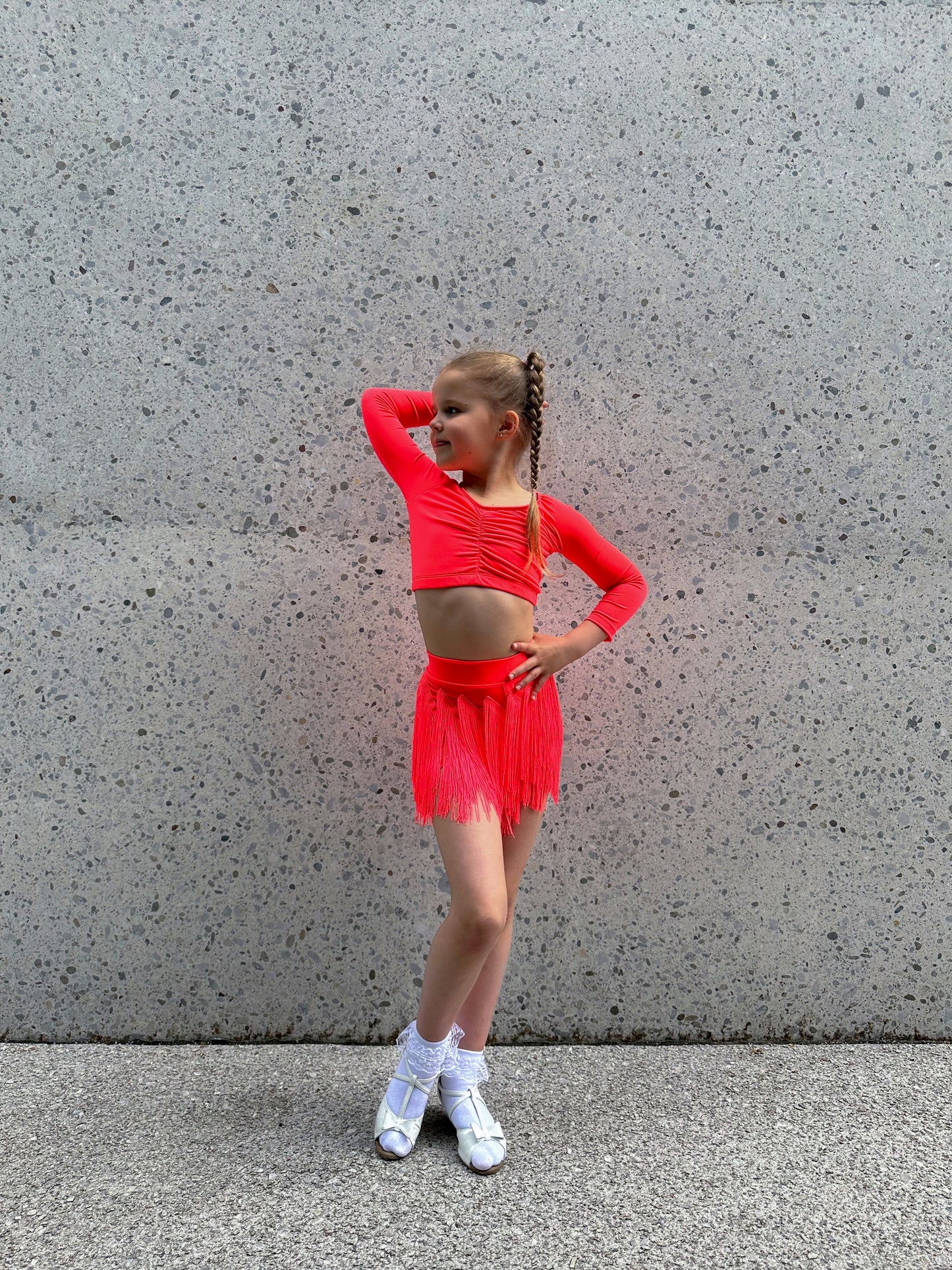 Neon Red Long Sleeve Crop Top