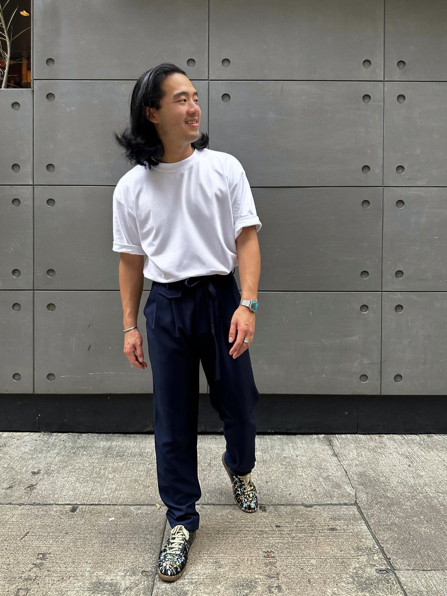 Classic Pleat Pants Navy Blue