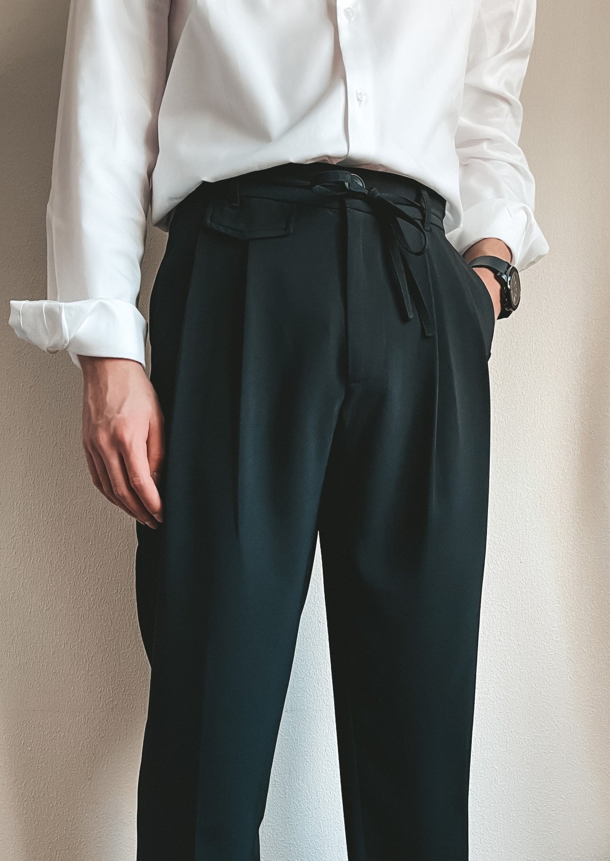 Black Classic Pleat Pants