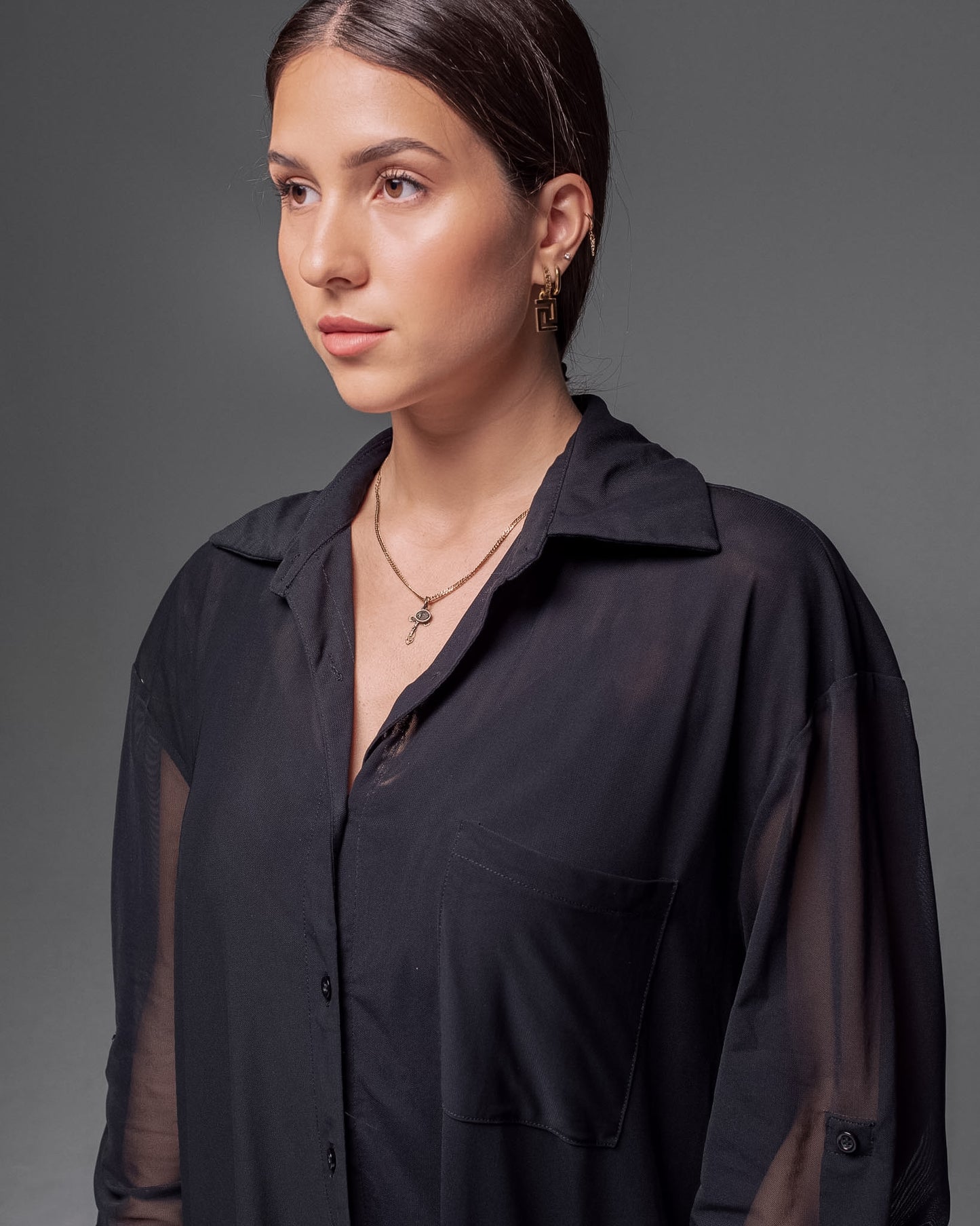 Oversized Net Dress Shirt