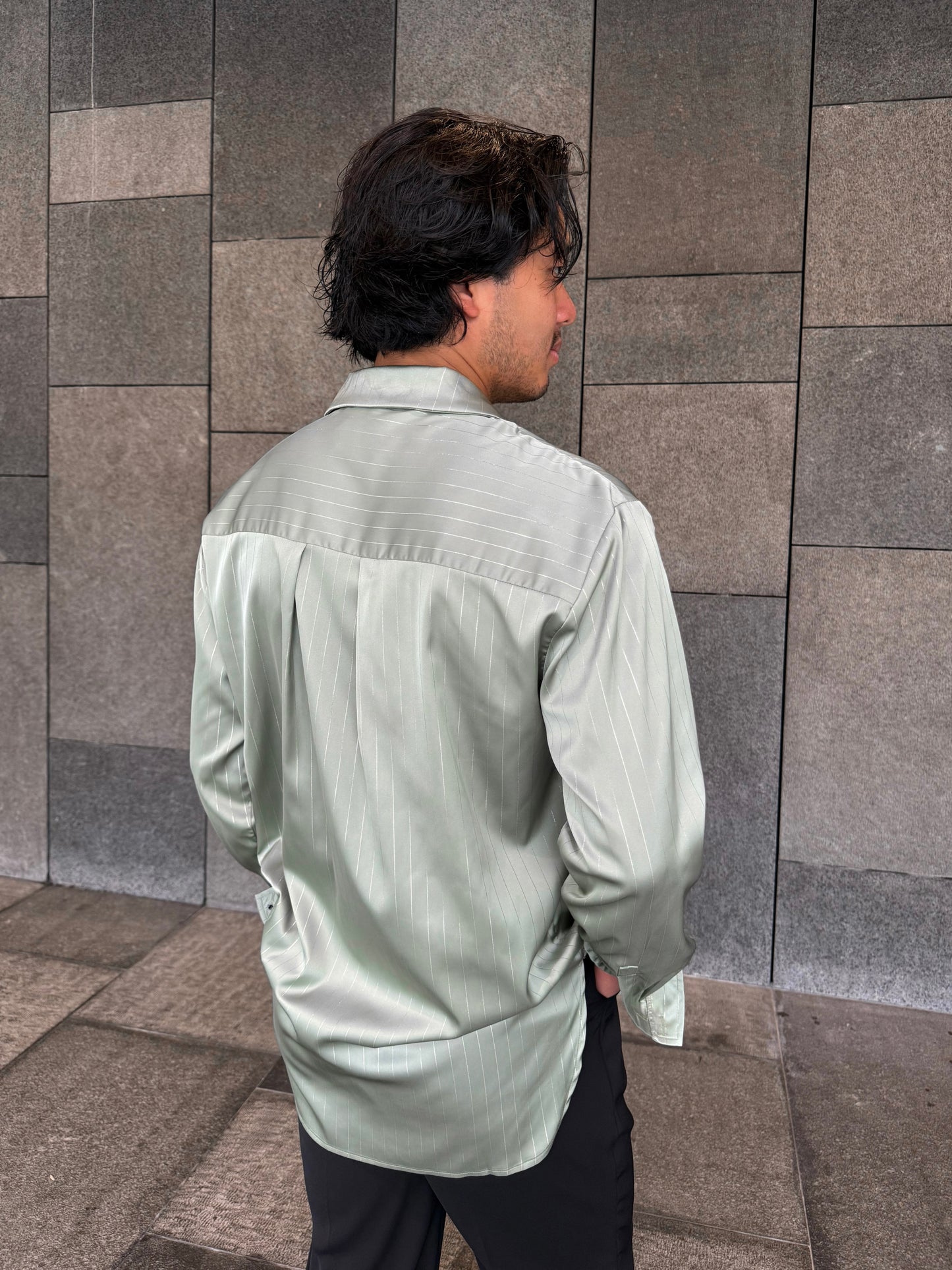 Pistachio Pinstripe Satin Shirt