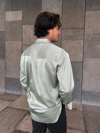 Pistachio Pinstripe Satin Shirt