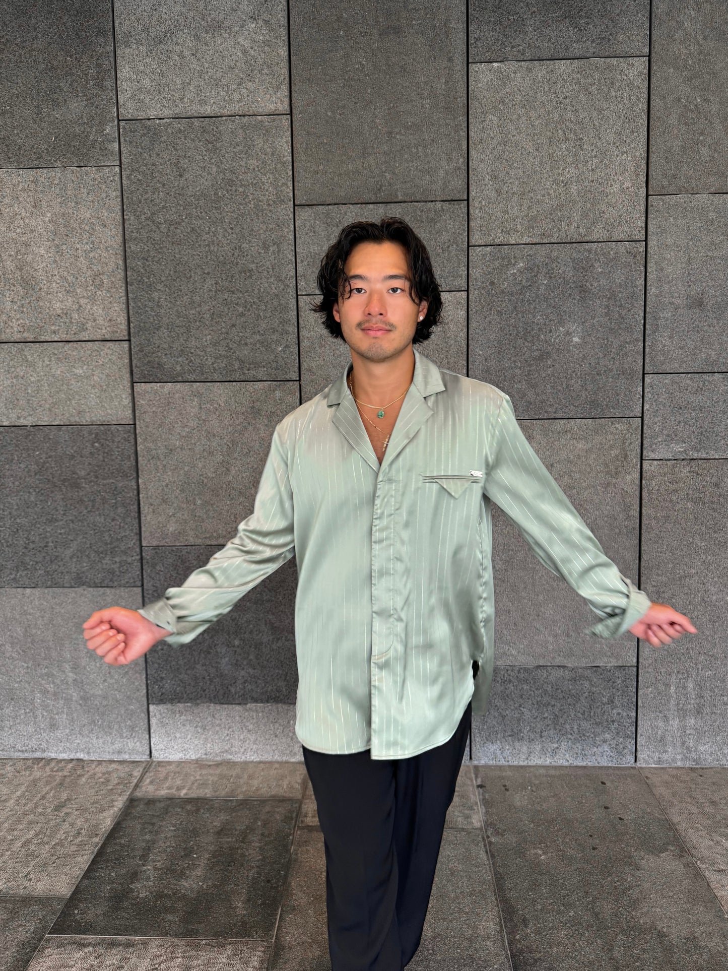 Pistachio Pinstripe Satin Shirt
