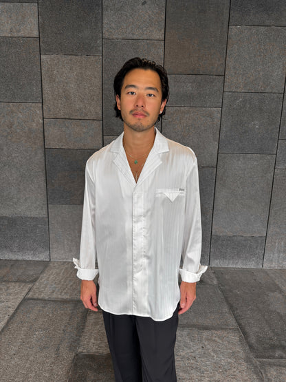 White Pinstripe Satin Shirt