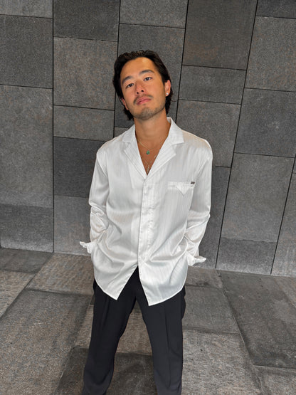 White Pinstripe Satin Shirt
