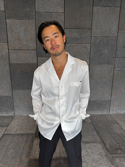 White Pinstripe Satin Shirt