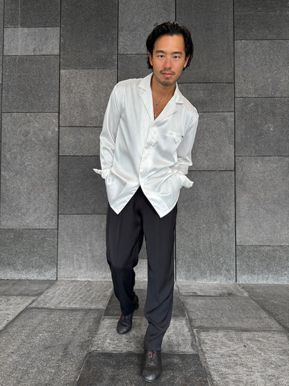 White Pinstripe Satin Shirt