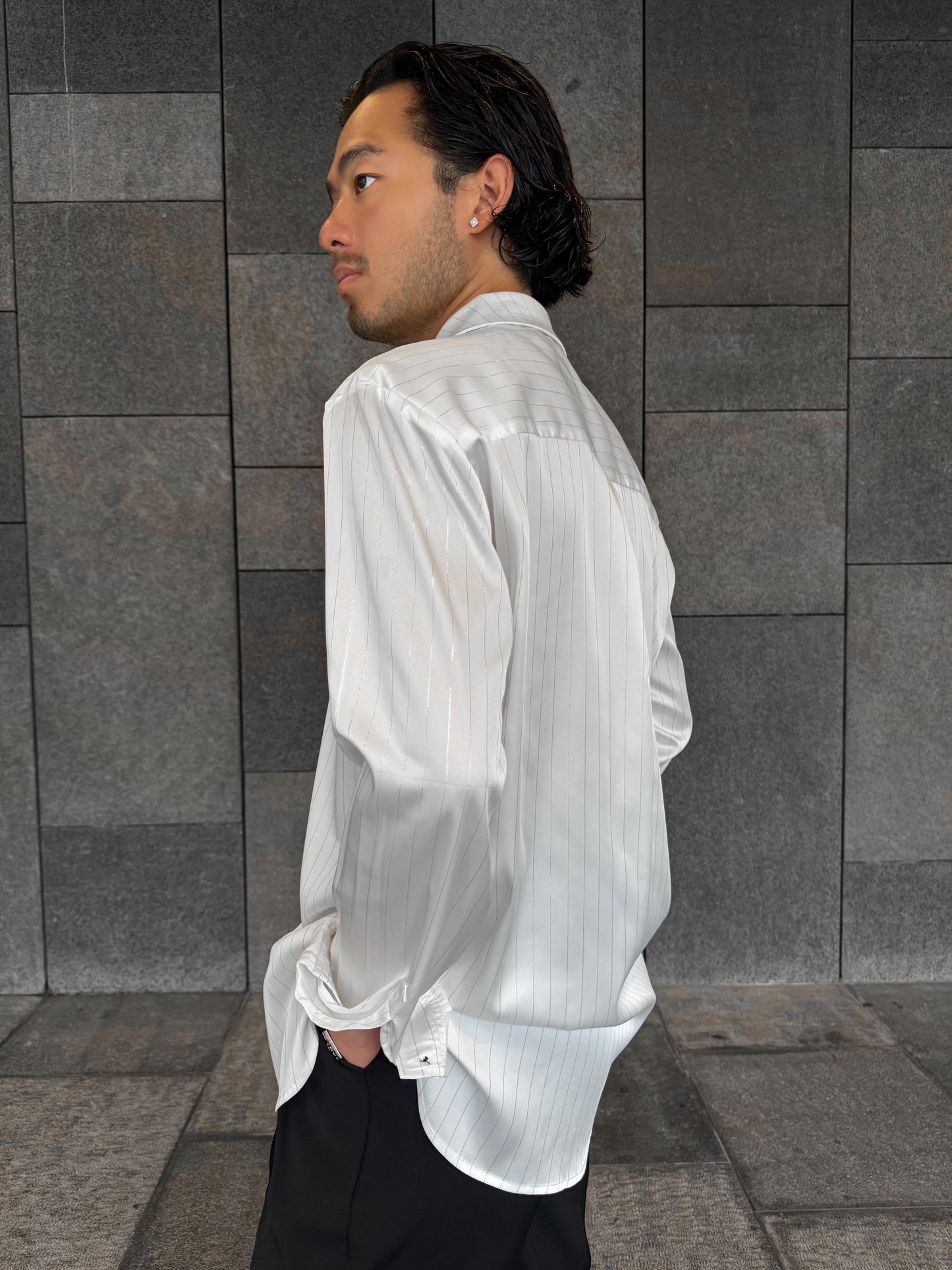 White Pinstripe Satin Shirt
