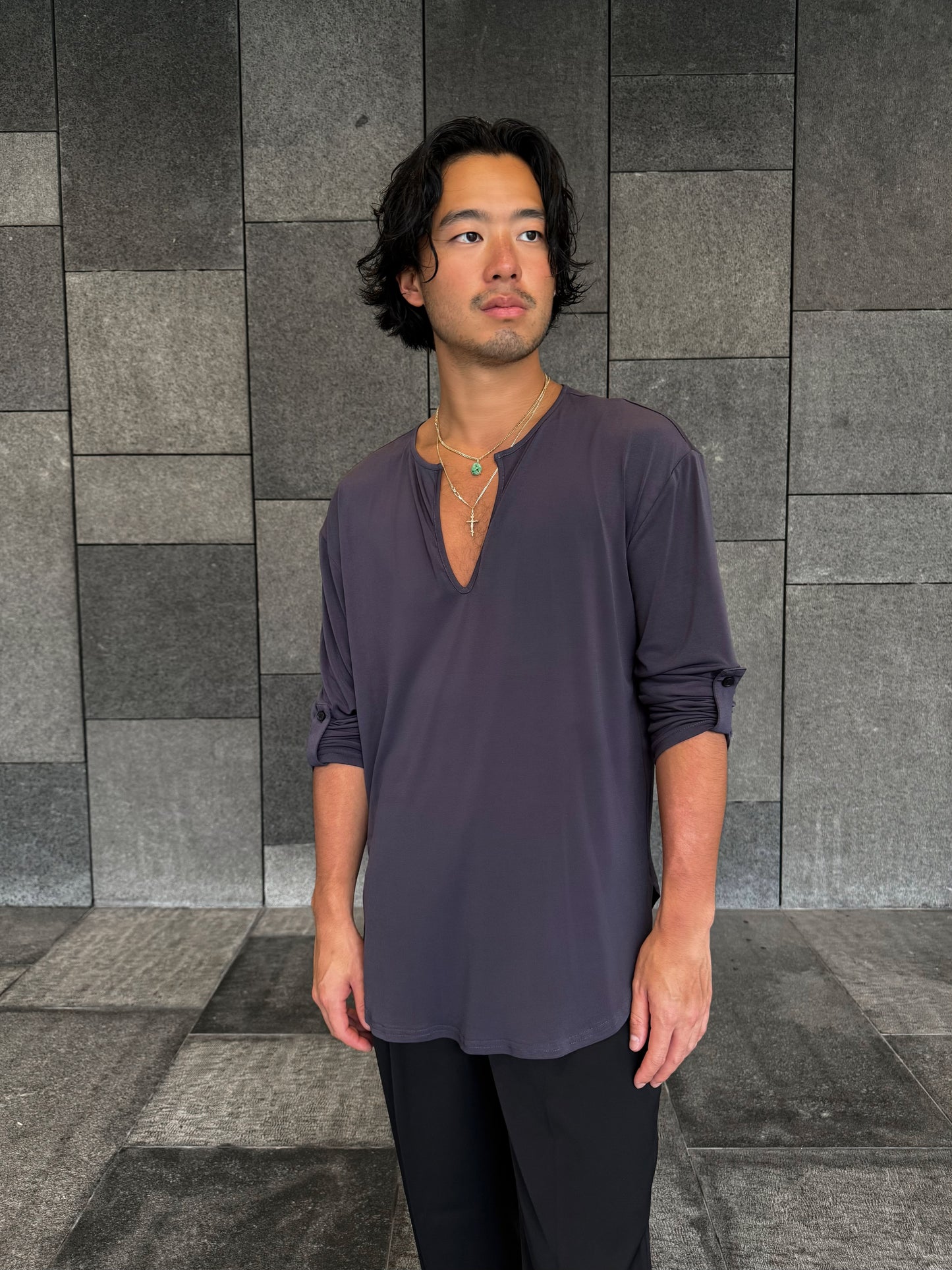Charcoal Loose Fit V Shirt