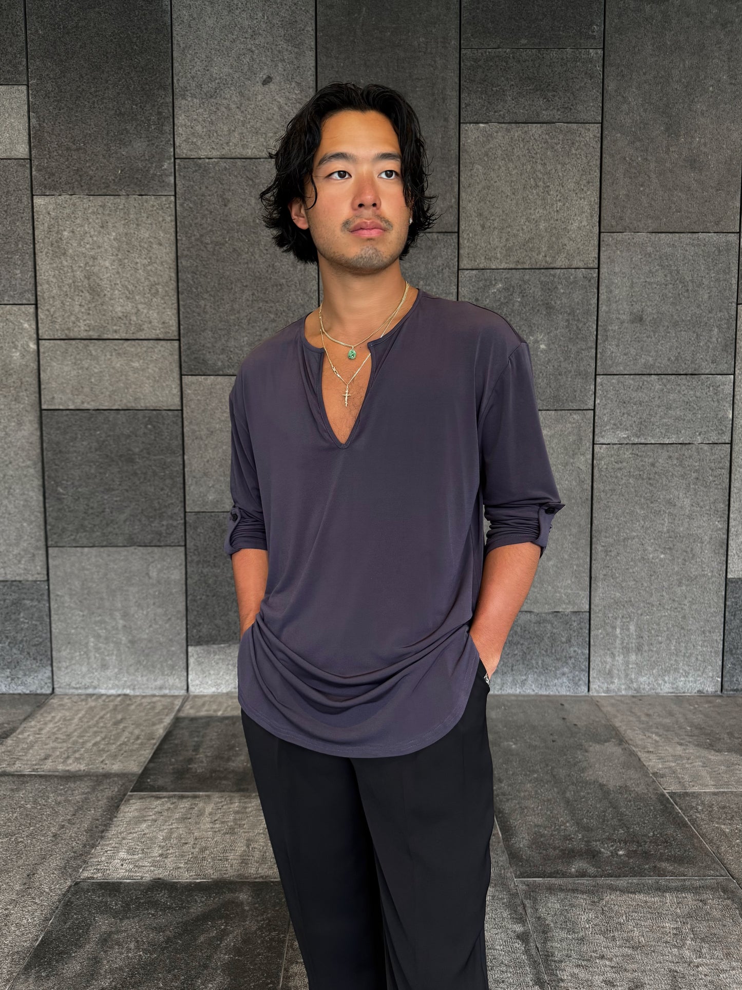 Charcoal Loose Fit V Shirt