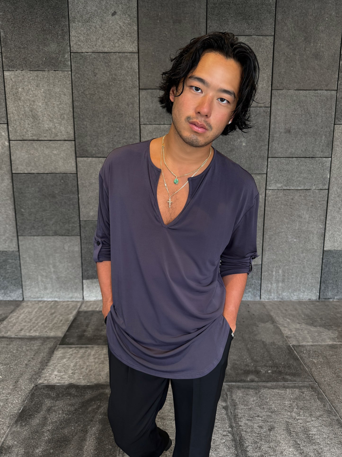 Charcoal Loose Fit V Shirt