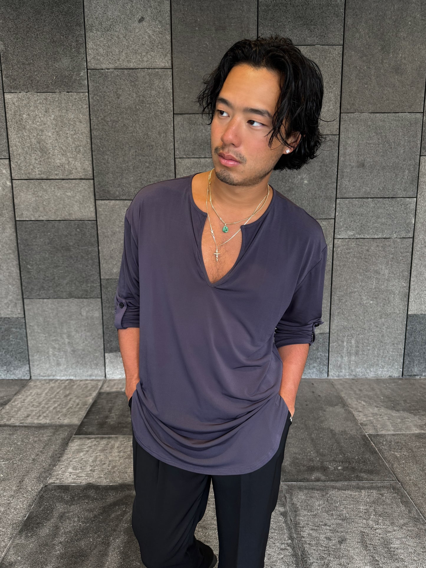 Charcoal Loose Fit V Shirt