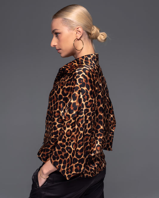 Leopard Satin Dress Shirt