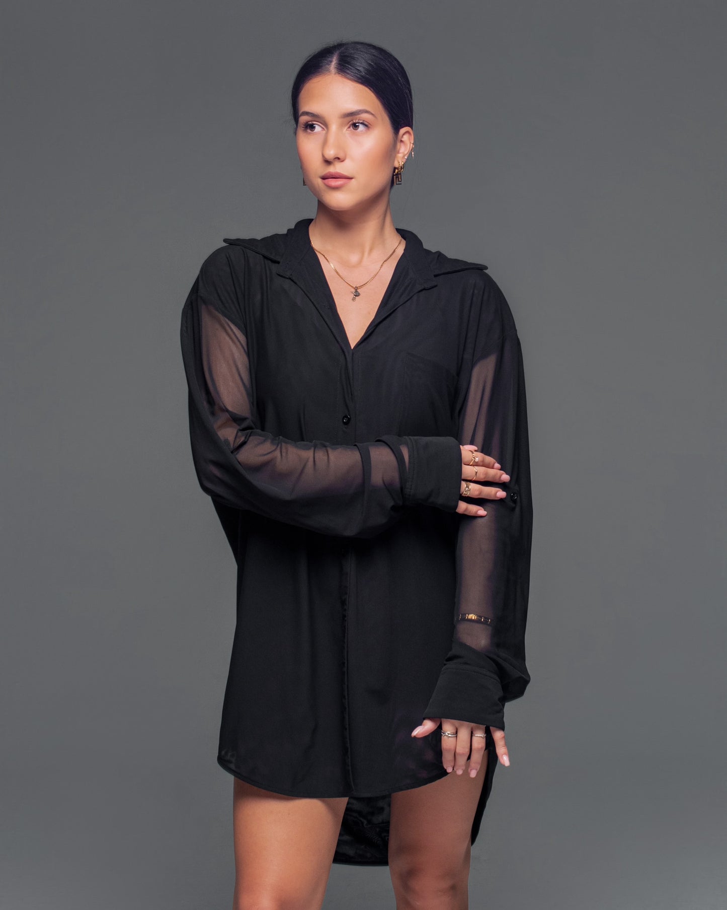 Oversized Net Dress Shirt