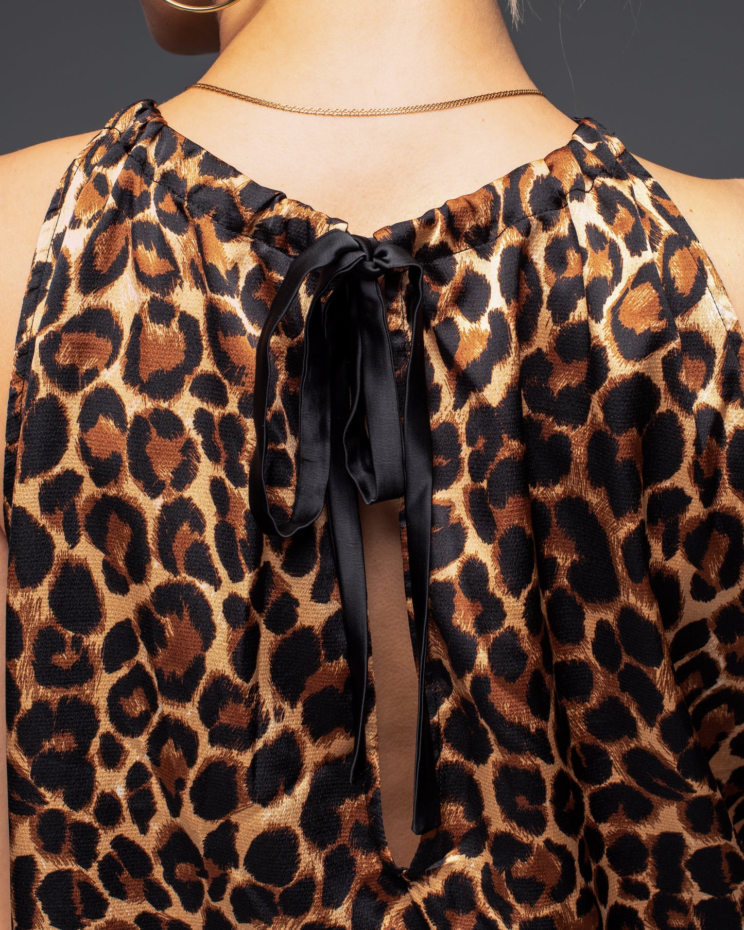 Leopard Satin Sleeveless Tie Shirt