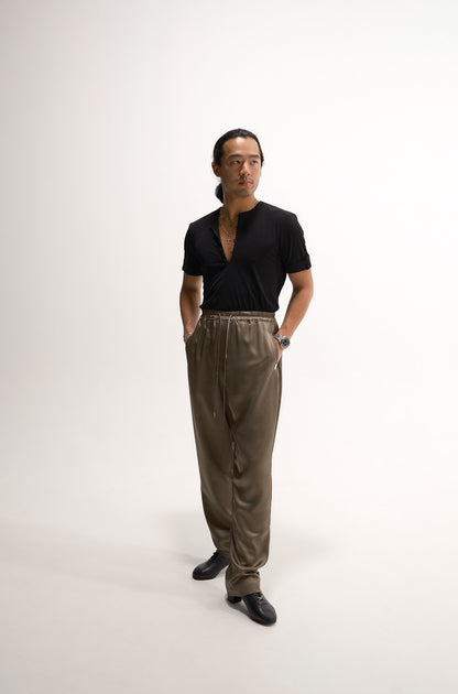 Olive Green Unisex Satin Pants