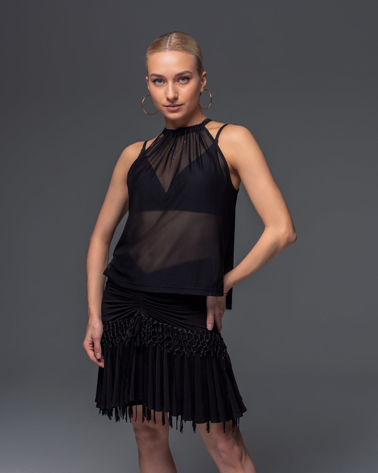 Drawstring Skirt with Knotted Fringe