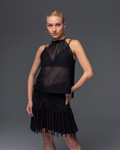 Drawstring Skirt with Knotted Fringe