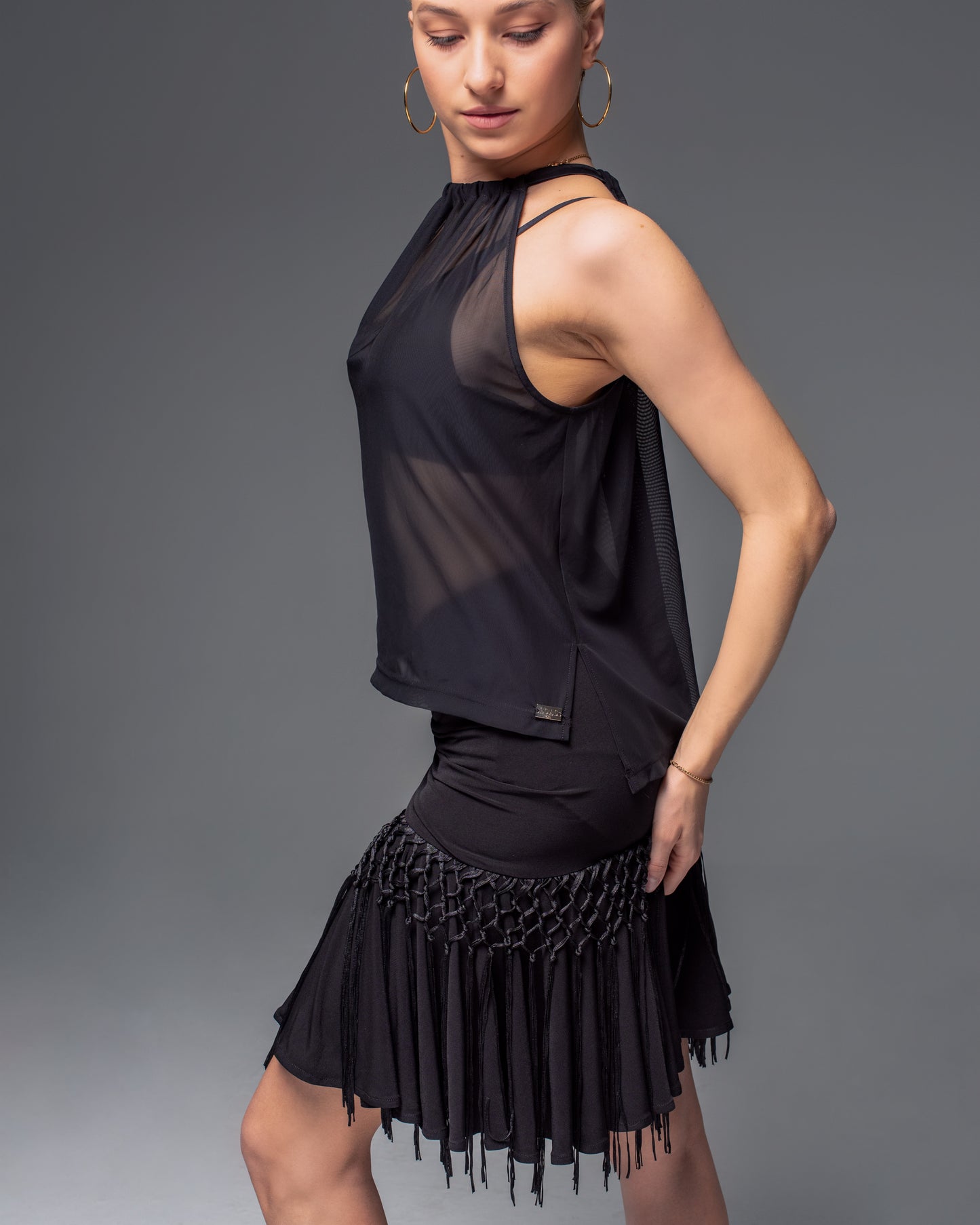 Drawstring Skirt with Knotted Fringe