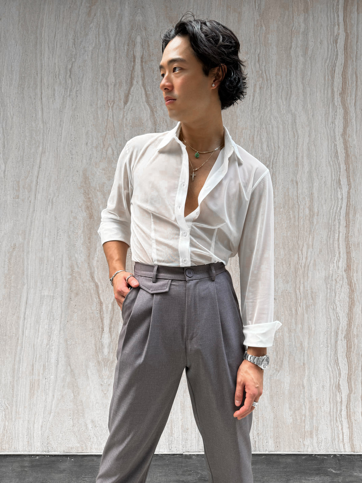 Grey Classic Pleat Pants