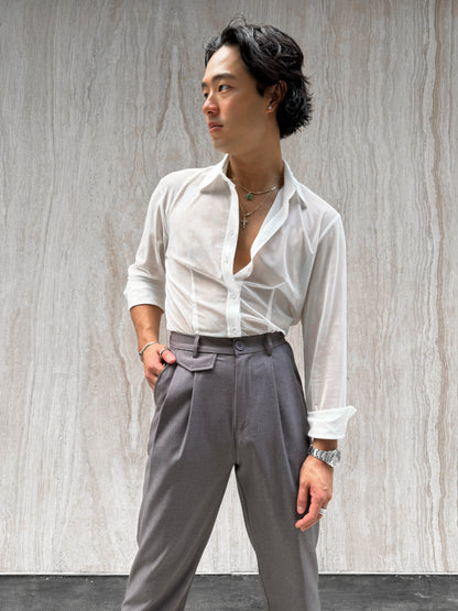 Grey Classic Pleat Pants