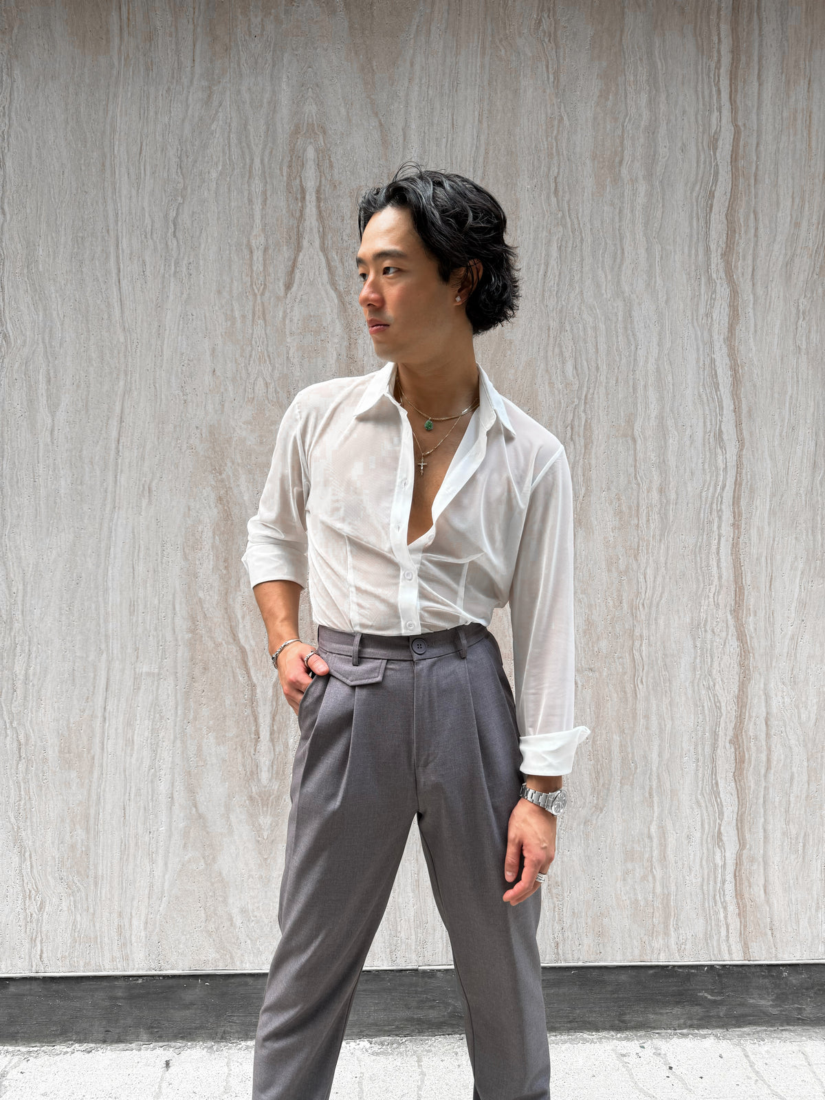 Grey Classic Pleat Pants
