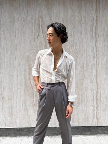Grey Classic Pleat Pants
