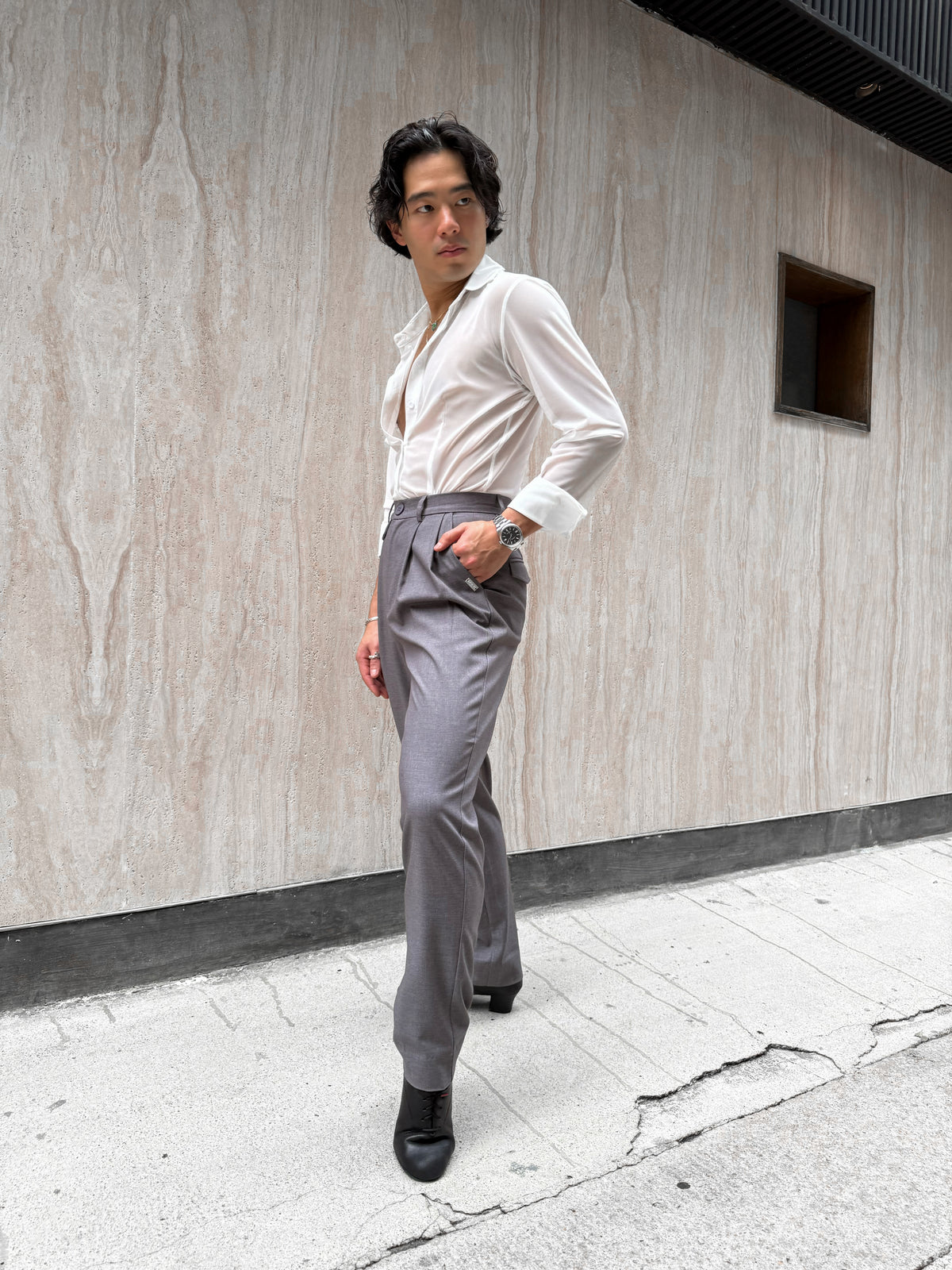 Grey Classic Pleat Pants