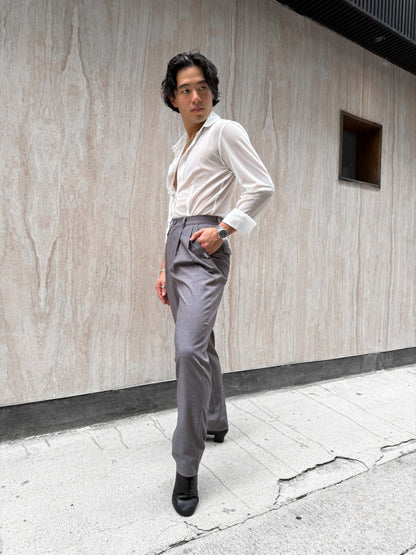 Grey Classic Pleat Pants