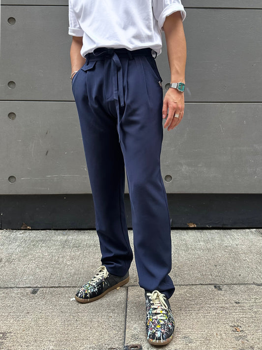 Classic Pleat Pants Navy Blue