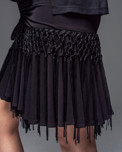 Drawstring Skirt with Knotted Fringe