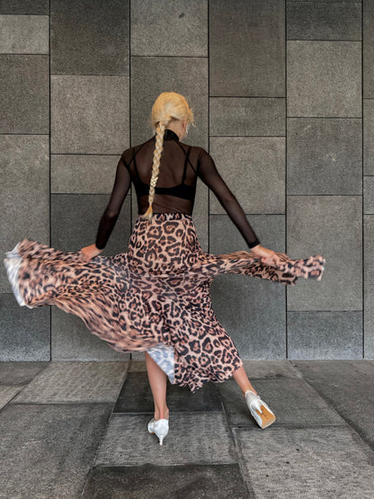 Leopard Net Smooth Skirt