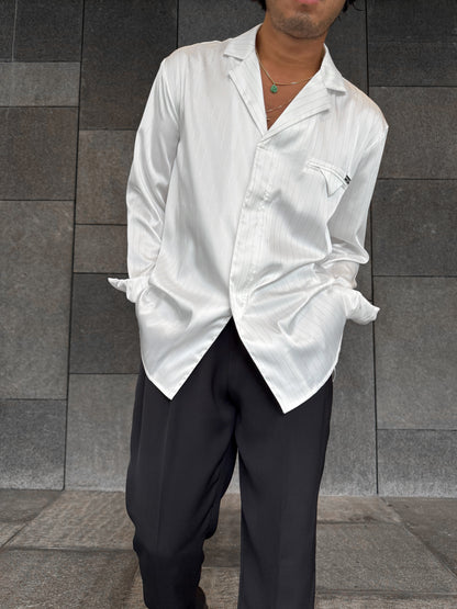 White Pinstripe Satin Shirt