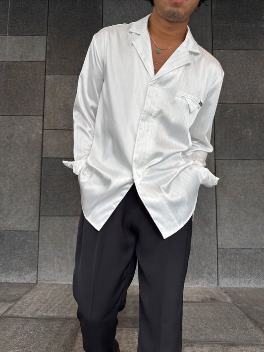 White Pinstripe Satin Shirt
