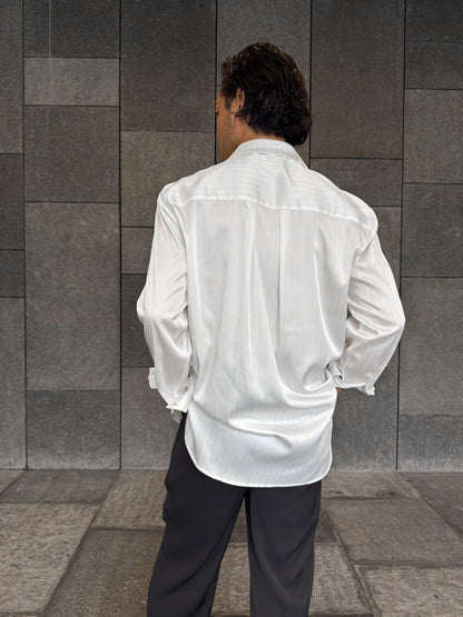 White Pinstripe Satin Shirt