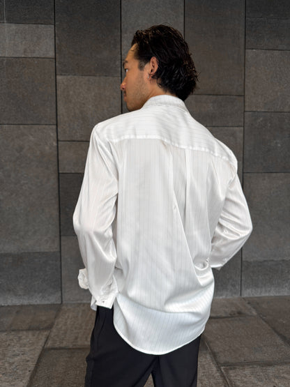 White Pinstripe Satin Shirt