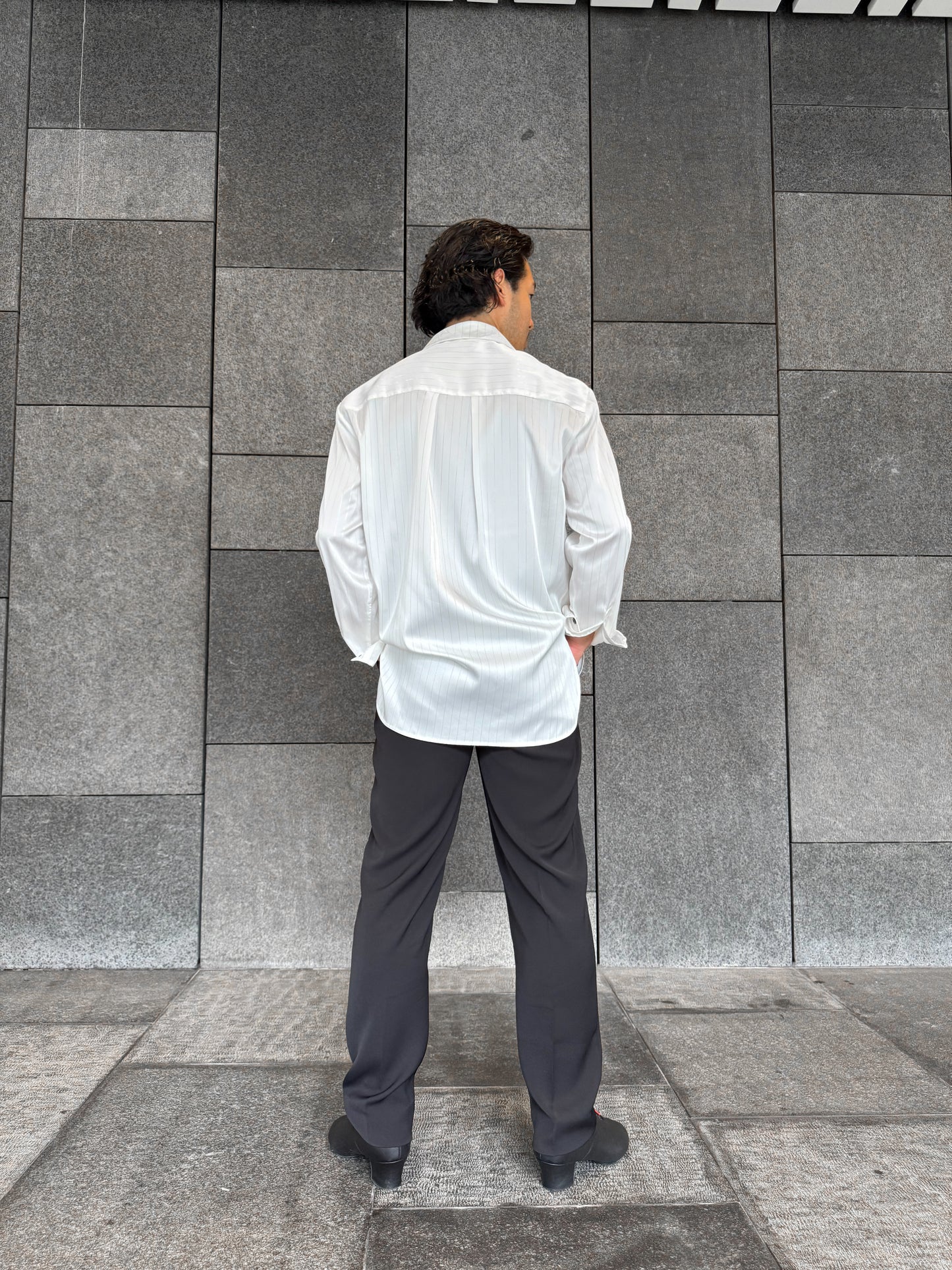 White Pinstripe Satin Shirt
