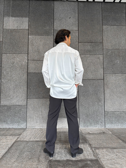 White Pinstripe Satin Shirt