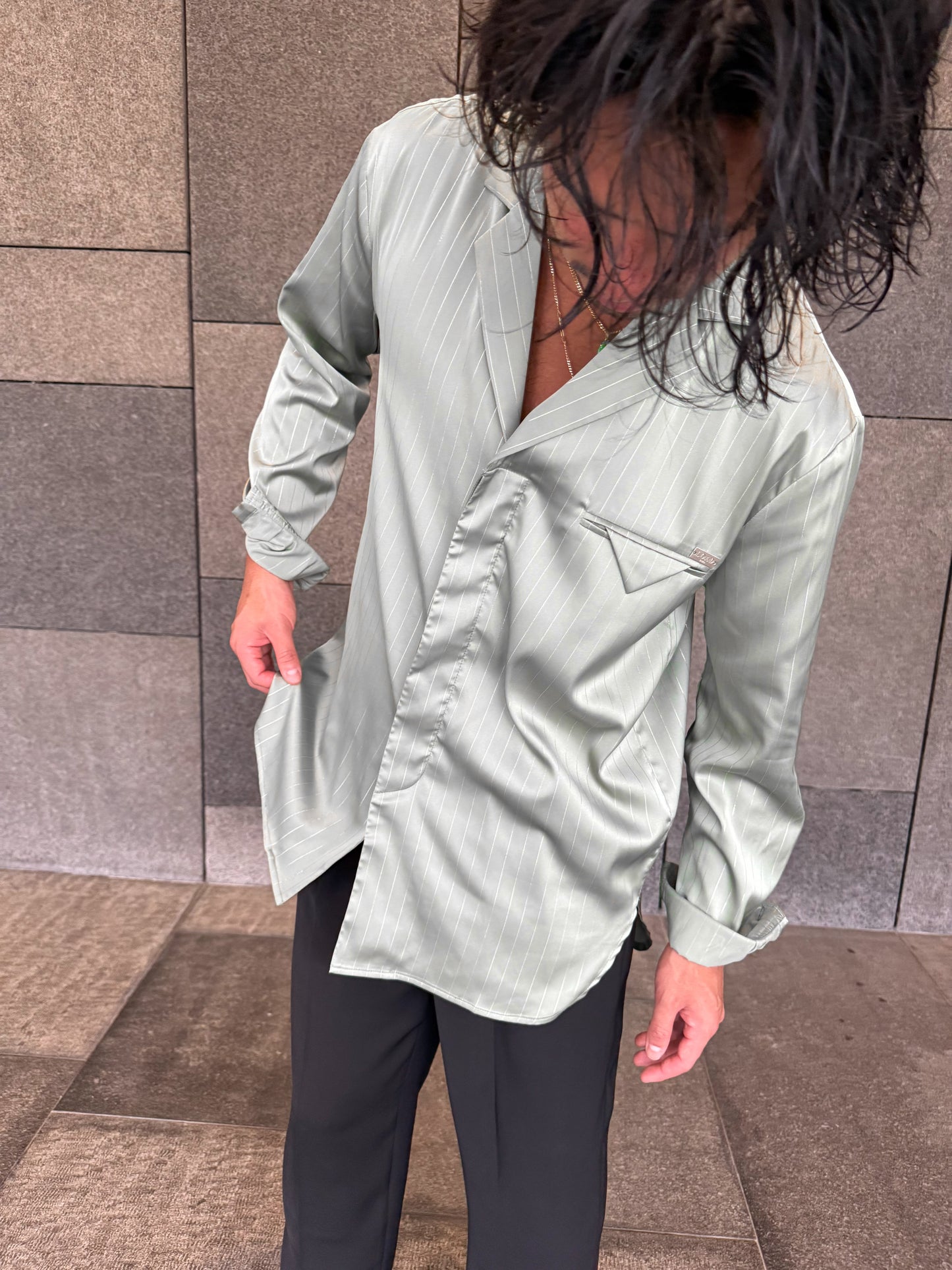 Pistachio Pinstripe Satin Shirt
