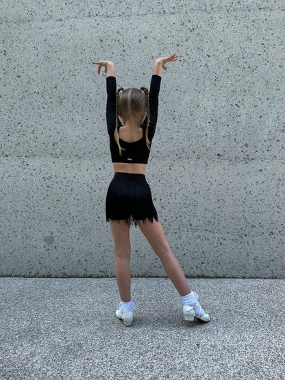 Black Long Sleeve Crop Top